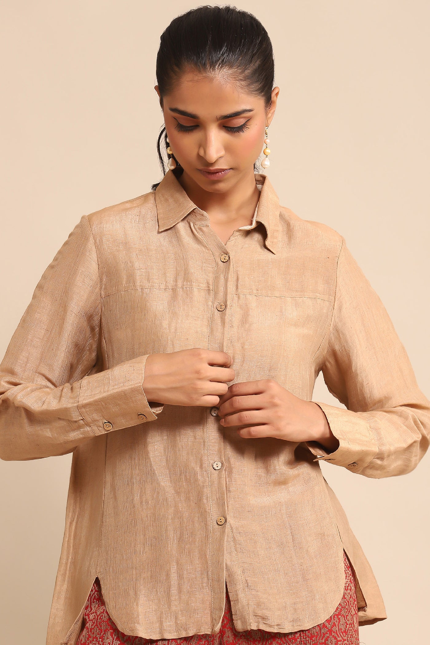 Ritu Kumar Beige Silk Shirt indian designer wear online shopping melange singapore