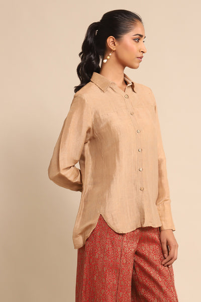 Ritu Kumar Beige Silk Shirt indian designer wear online shopping melange singapore