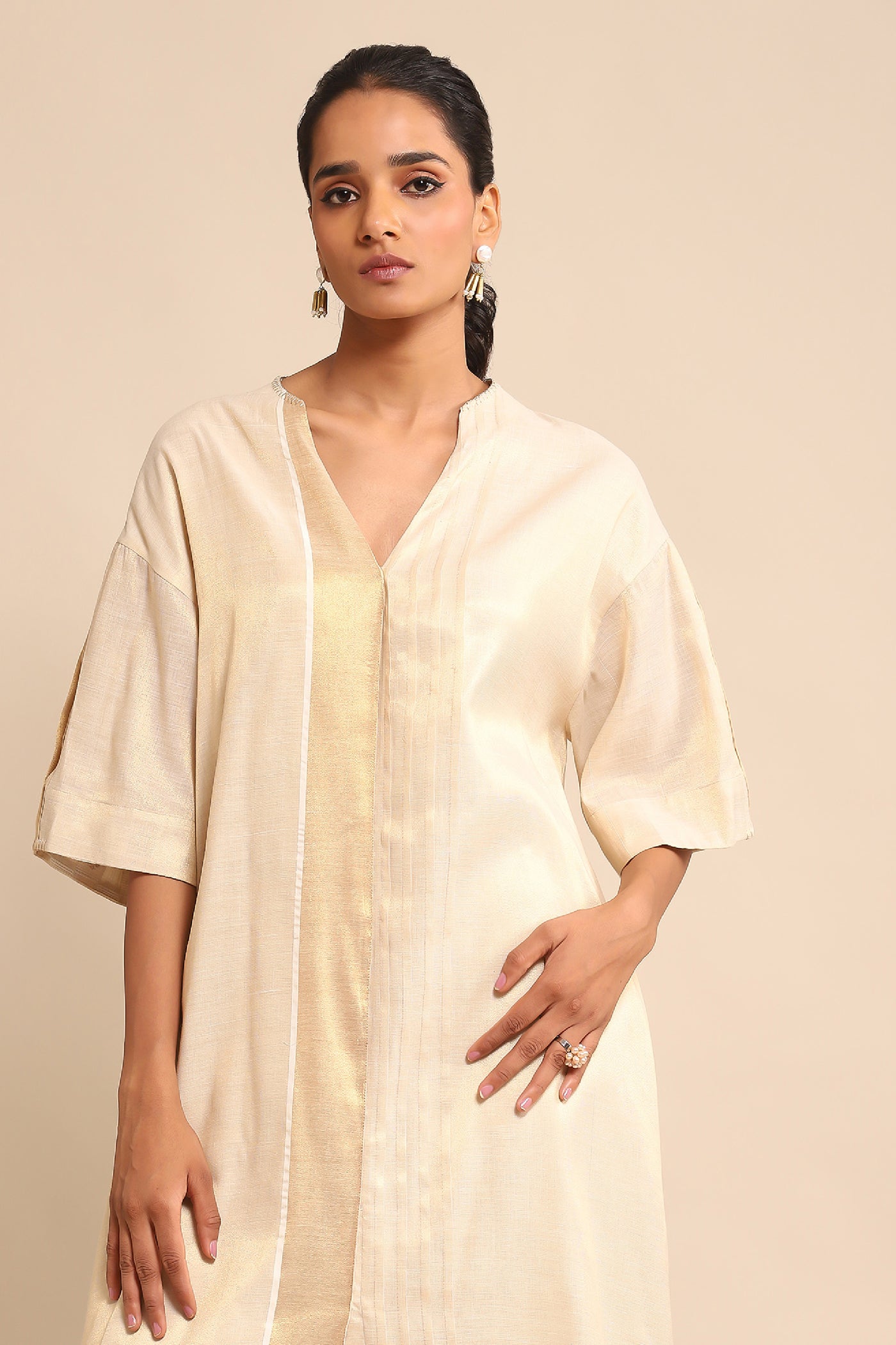 Ritu Kumar Beige Solid Kurta With Palazzo indian designer wear online shopping melange singapore