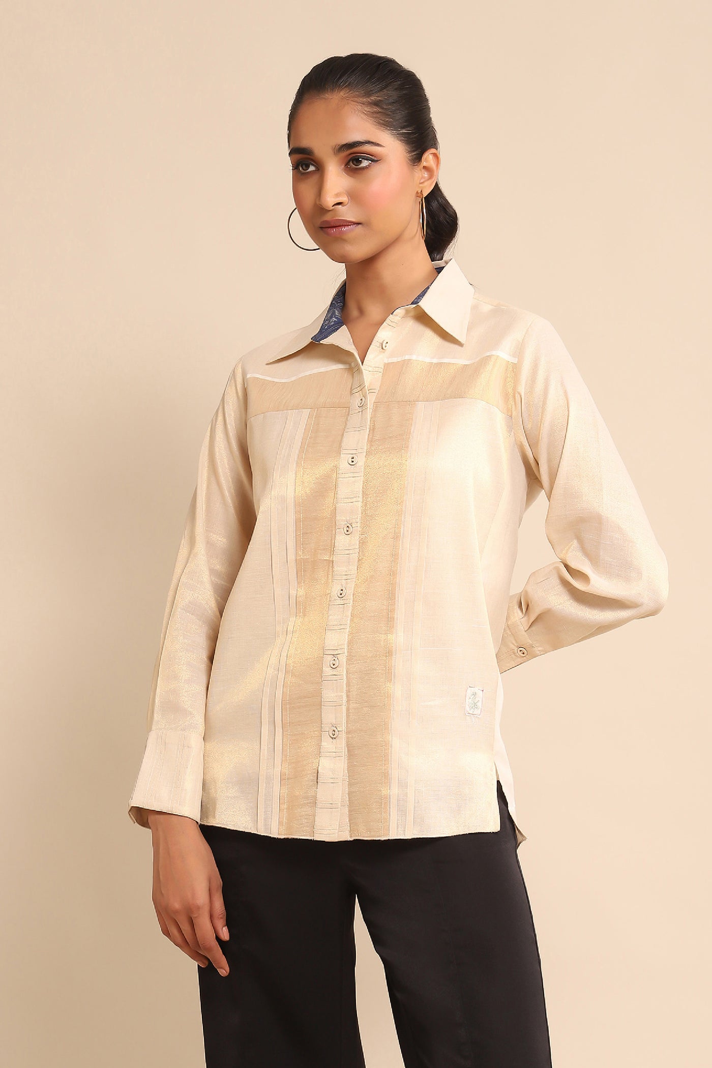 Ritu Kumar Beige Solid Shirt indian designer wear online shopping melange singapore