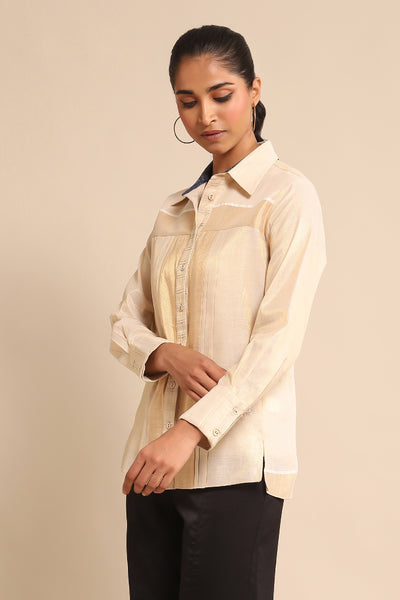Ritu Kumar Beige Solid Shirt indian designer wear online shopping melange singapore