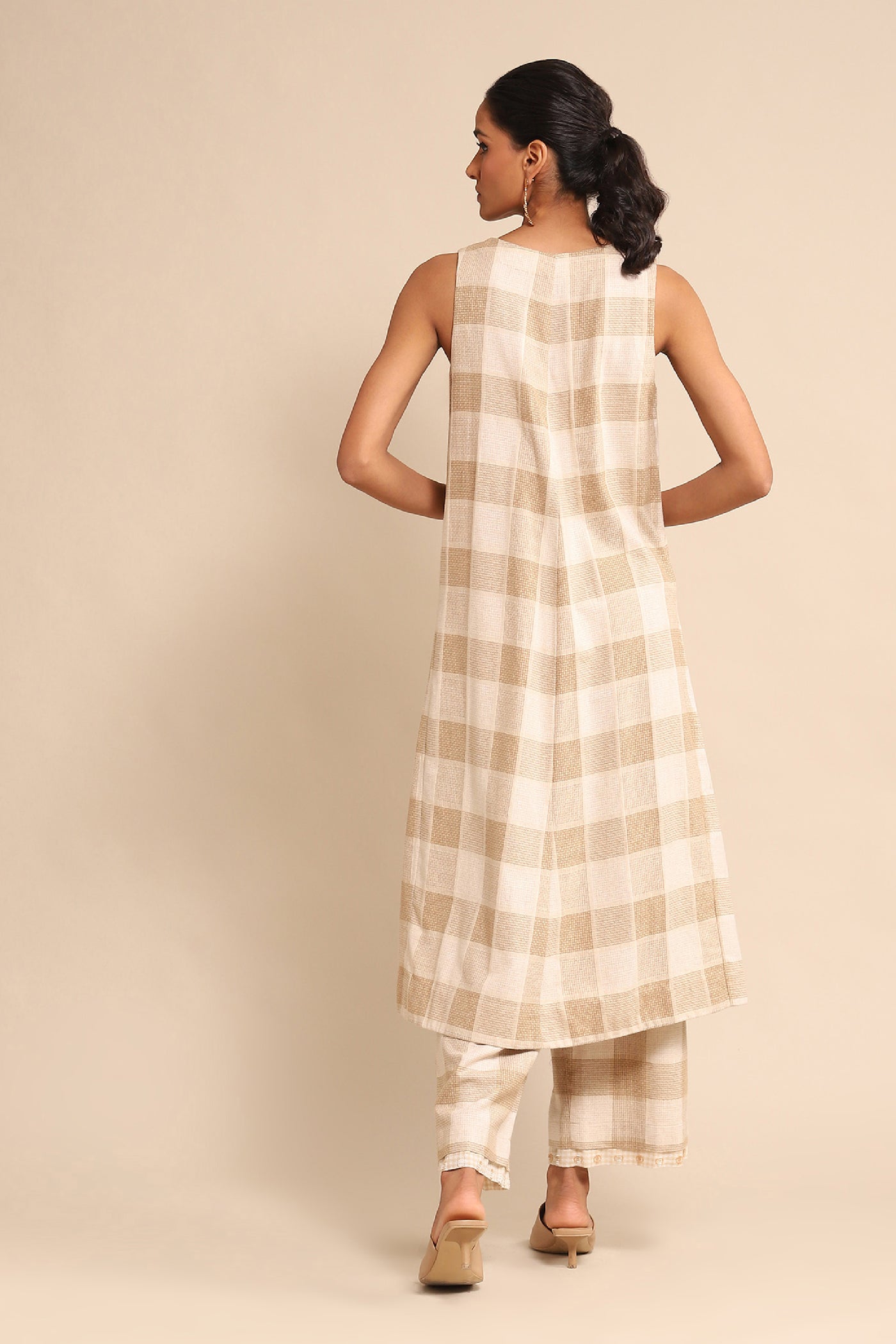 Ritu Kumar Beige Yarn Dyed Kurta With Pant indian designer wear online shopping melange singapore