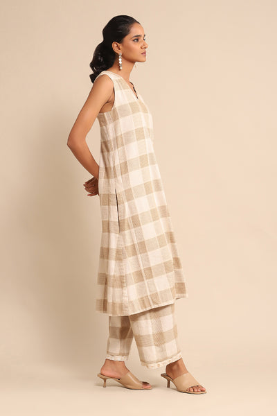 Ritu Kumar Beige Yarn Dyed Kurta With Pant indian designer wear online shopping melange singapore