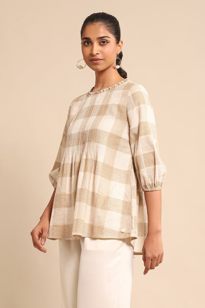 Ritu Kumar Beige Yarn Dyed Kurti indian designer wear online shopping melange singapore