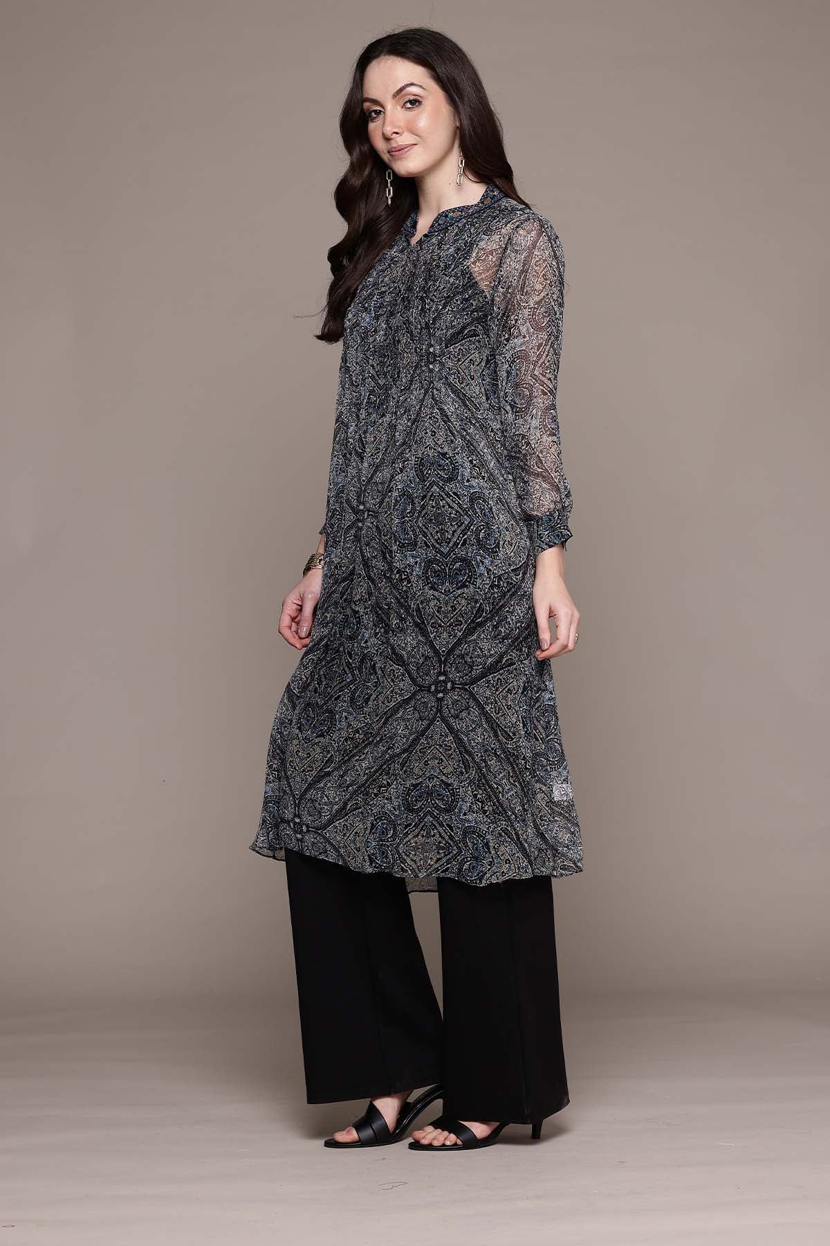 Ritu Kumar Black Avanti Kurta indian designer wear online shopping melange singapore 
