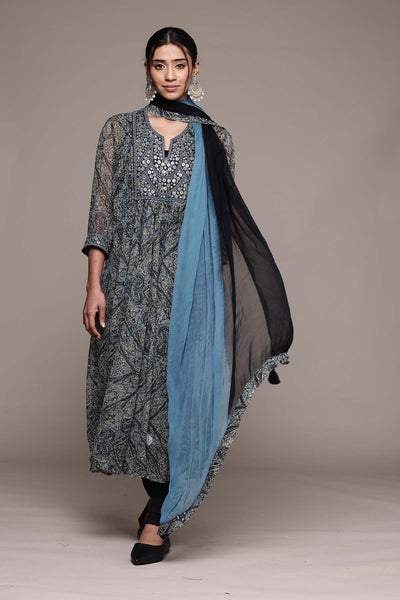 Ritu Kumar Black Avanti Kurta With Churidar And Dupatta indian designer wear online shopping melange singapore 