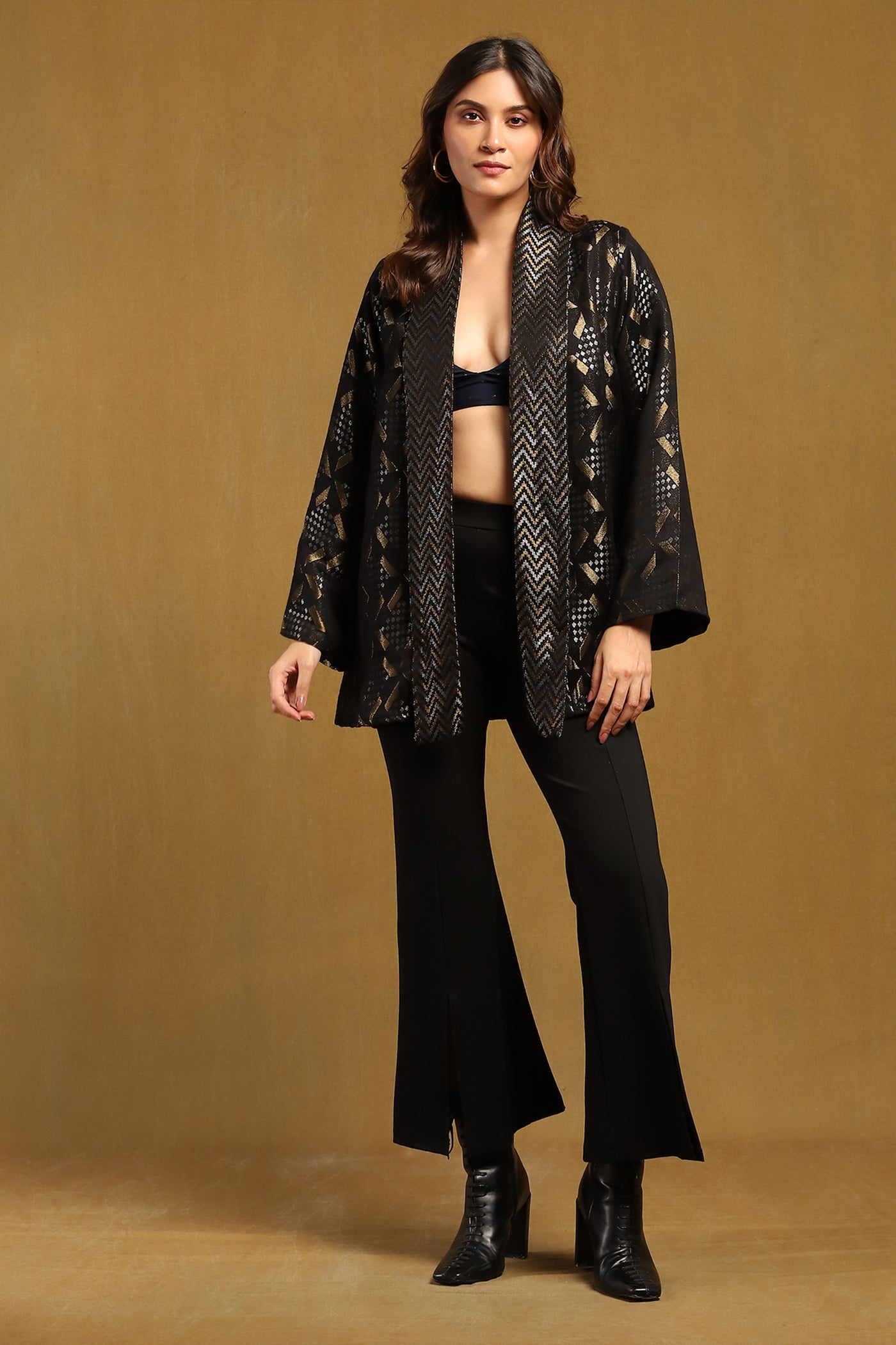Ritu Kumar Black Brocode Shrug indian designer wear online shopping melange singapore