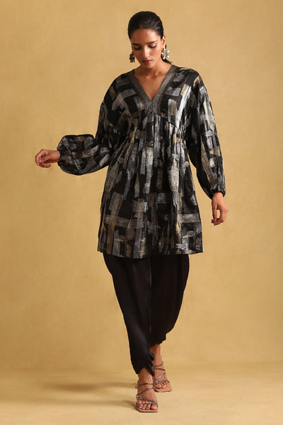 Ritu Kumar Black Embroidered Kurti with Dhoti Set indian designer wear online shopping melange singapore