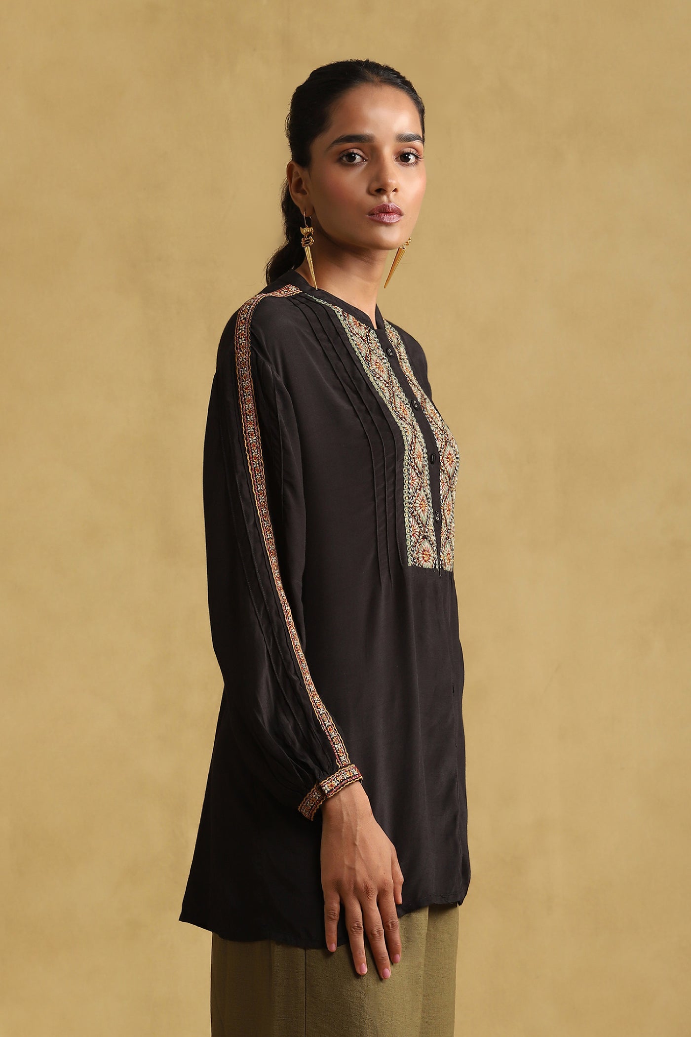 Ritu Kumar Black Embroidered Shirt indian designer wear online shopping melange singapore