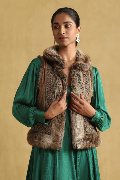 Ritu Kumar Black Embroidered Suede Jacket indian designer wear online shopping melange singapore