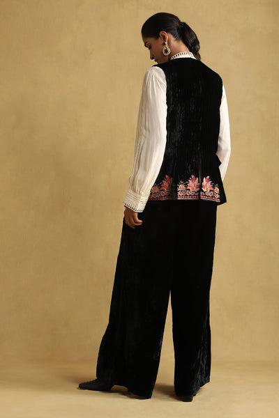Ritu Kumar Black Embroidered Waist Coat With Top And Pant Co-Ords Set indian designer wear online shopping melange singapore