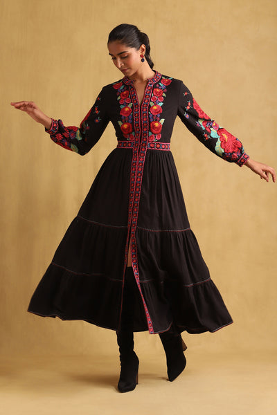 Ritu Kumar Black Floral Dress indian designer wear online shopping melange singapore