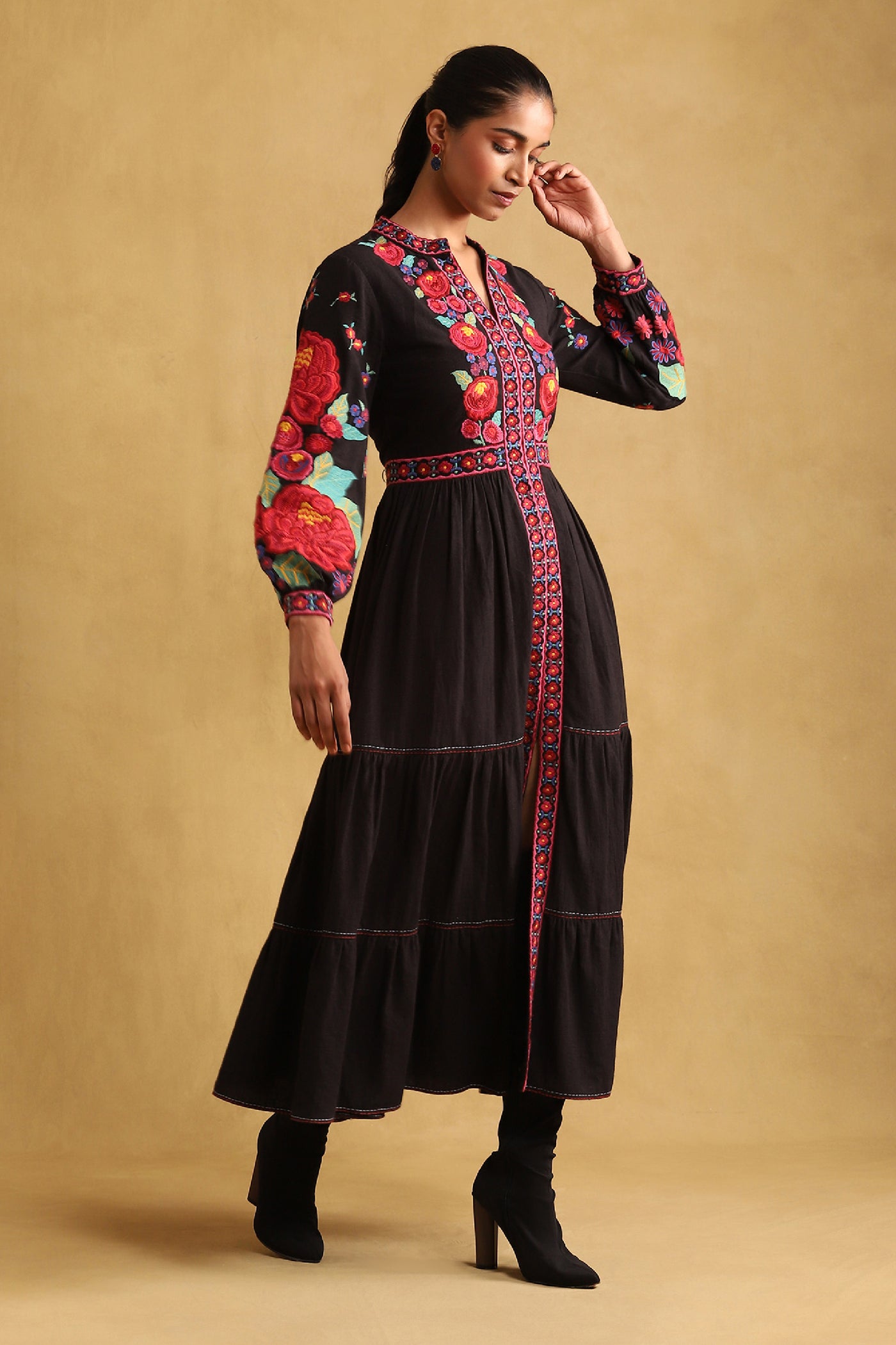 Ritu Kumar Black Floral Dress indian designer wear online shopping melange singapore