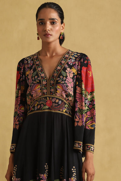 Ritu Kumar Black Floral Print Dress indian designer wear online shopping melange singapore