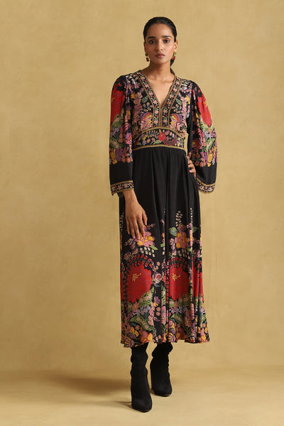 Ritu Kumar Black Floral Print Dress indian designer wear online shopping melange singapore