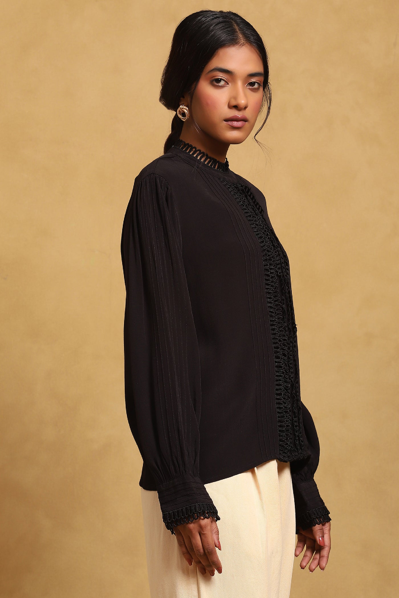 Ritu Kumar Black Full Sleeves Solid Shirt indian designer wear online shopping melange singapore
