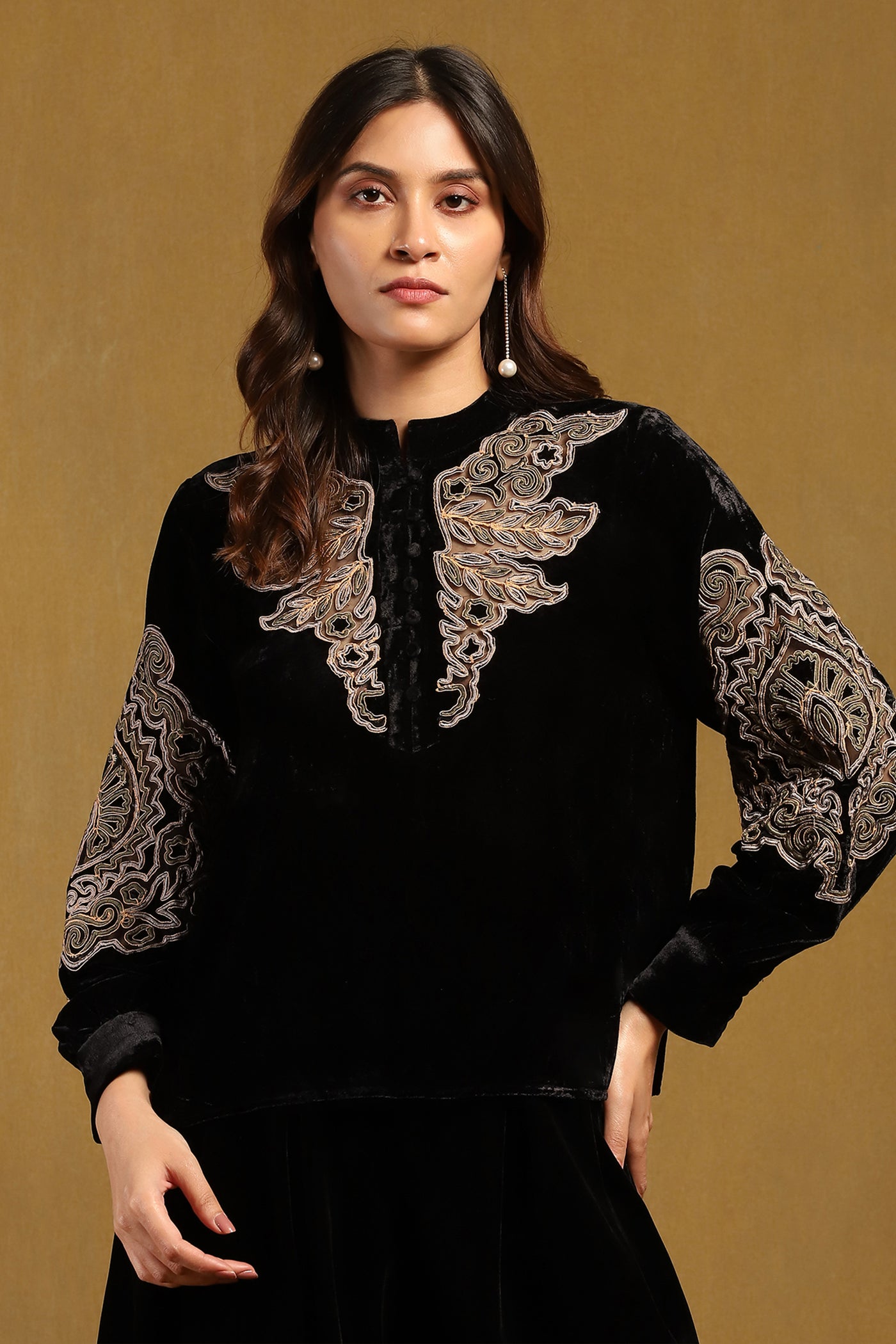 Ritu Kumar Black Pheonix Solid Short Top indian designer wear online shopping melange singapore