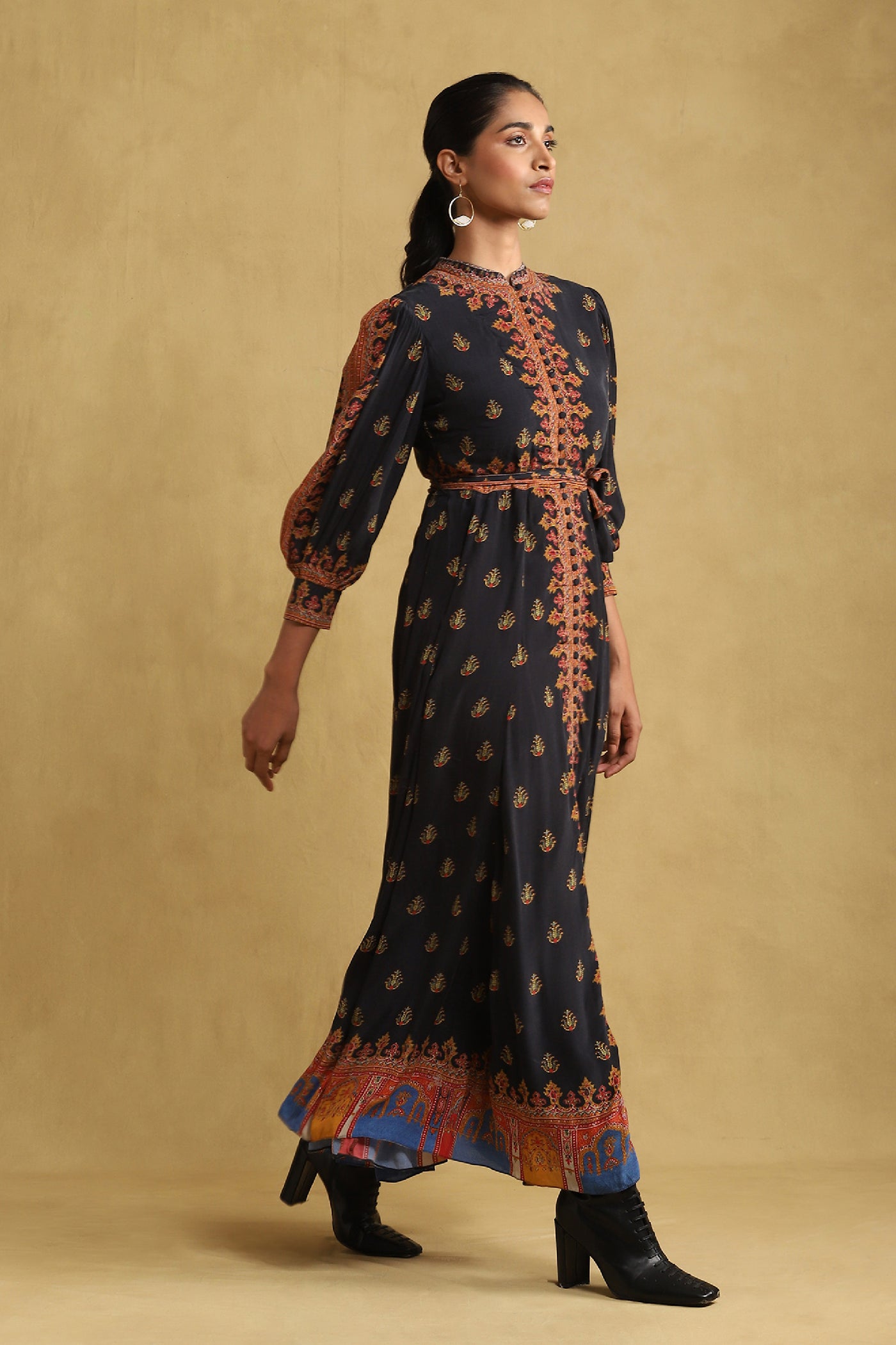 Ritu Kumar Black Printed Dress indian designer wear online shopping melange singapore