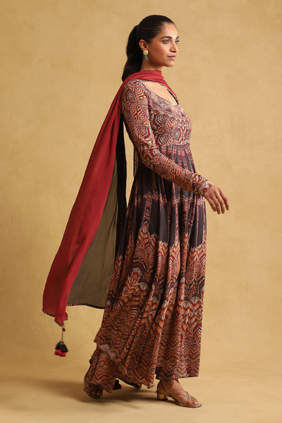 Ritu Kumar Black Printed Kurta With Legging And Dupatta indian designer wear online shopping melange singapore