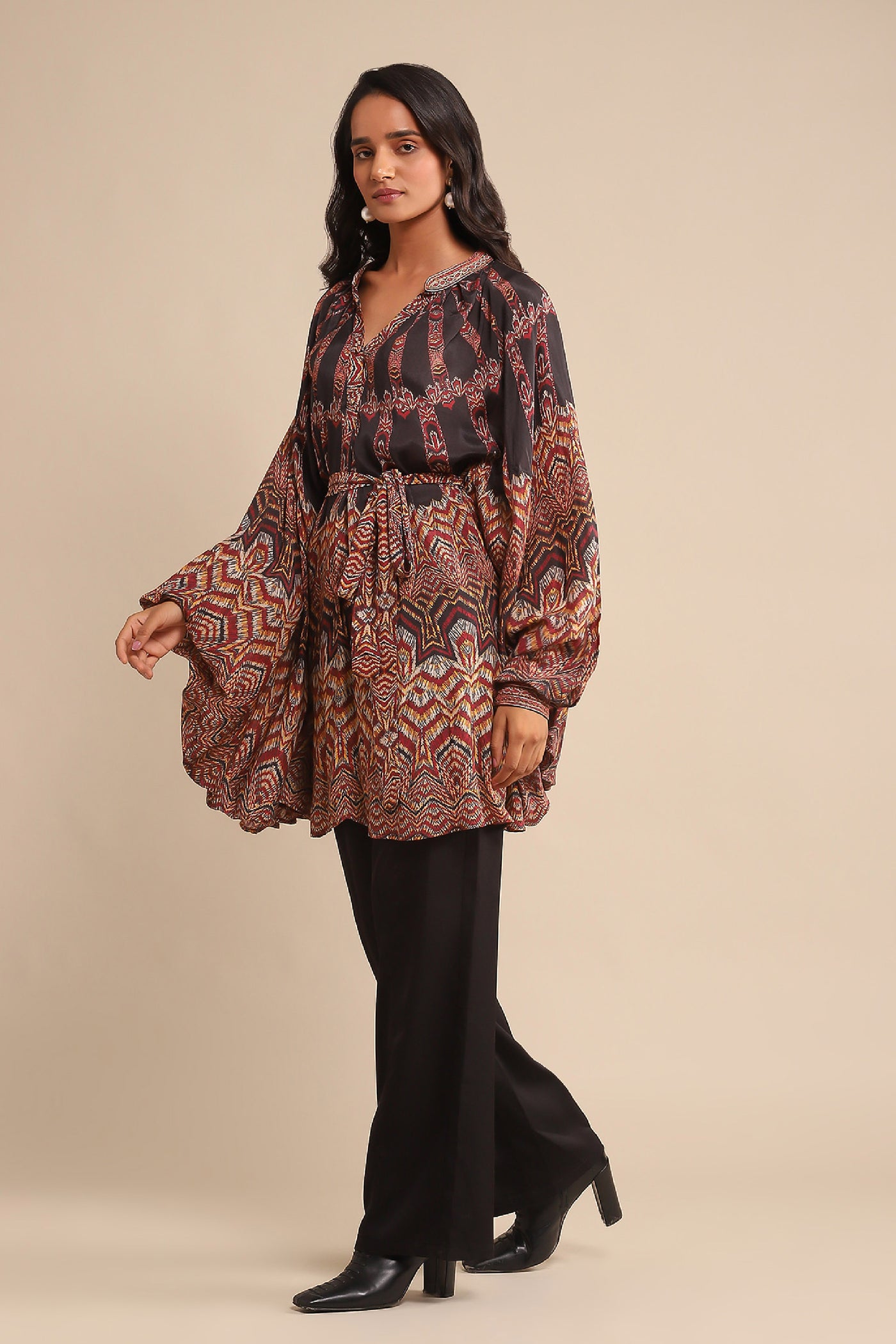 Ritu Kumar Black Printed Kurti With Camisole indian designer wear online shopping melange singapore