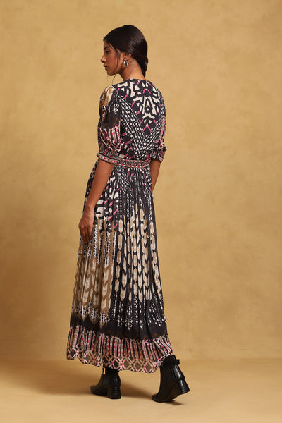 Ritu Kumar Black Sweetheart Neck Half Sleeves Dress indian designer wear online shopping melange singapore