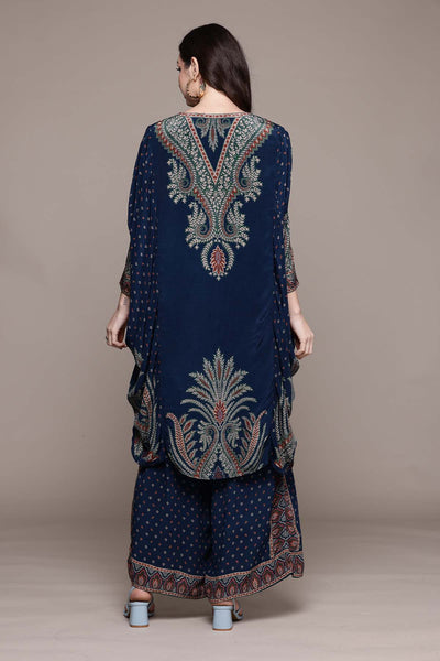 Ritu Kumar Blue Arith Kaftan With Pant And Inner Co-Ord Set indian designer wear online shopping melange singapore 
