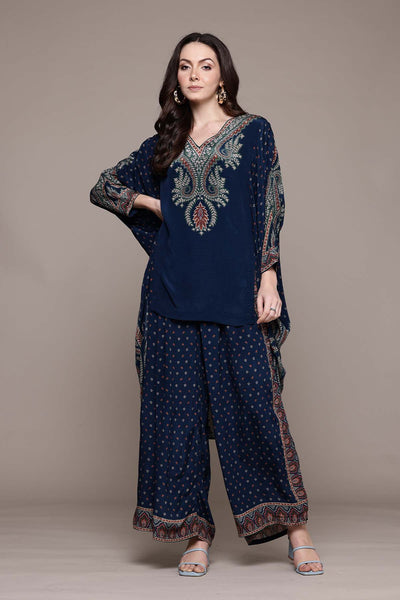 Ritu Kumar Blue Arith Kaftan With Pant And Inner Co-Ord Set indian designer wear online shopping melange singapore 