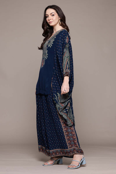 Ritu Kumar Blue Arith Kaftan With Pant And Inner Co-Ord Set indian designer wear online shopping melange singapore 