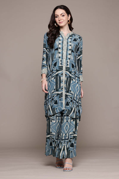 Ritu Kumar Blue Arunya Shirt With Pant Co-Ord Set indian designer wear online shopping melange singapore 