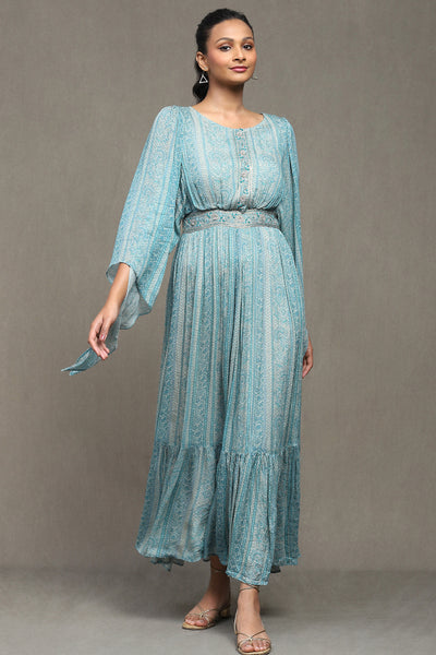 Ritu Kumar Blue Botanic Print Long Dress indian designer wear online shopping melange singapore