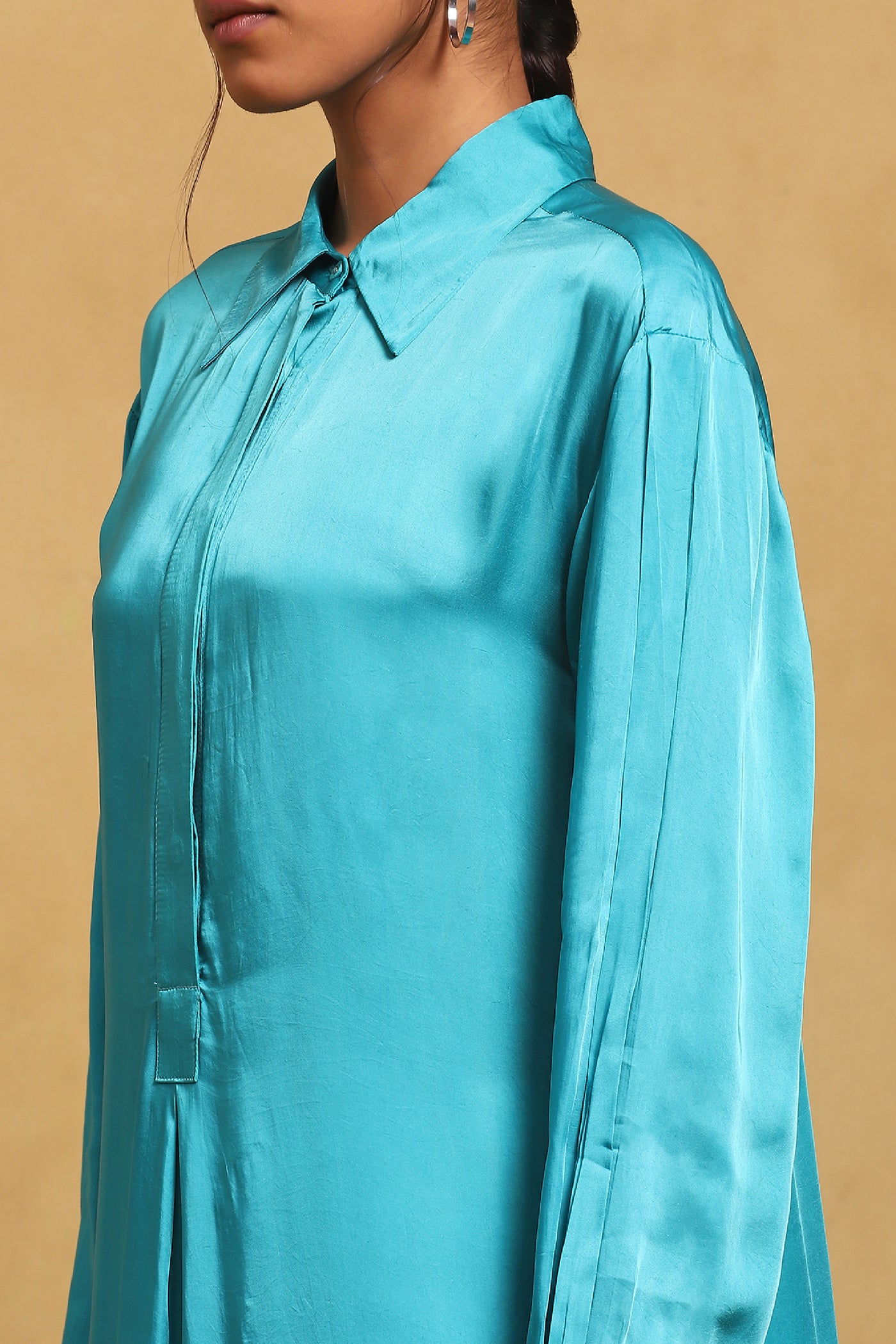 Ritu Kumar Blue Collar Neck Full Sleeves Kurta With Palazzo And Scarf indian designer wear online shopping melange singapore