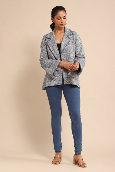 Ritu Kumar Blue Cotton Jacquard Jacket indian designer wear online shopping melange singapore