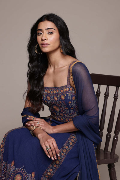 Ritu Kumar Blue Dharohar Kurta With Churidar And Dupatta indian designer wear online shopping melange singapore 