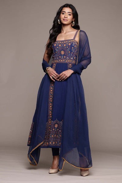 Ritu Kumar Blue Dharohar Kurta With Churidar And Dupatta indian designer wear online shopping melange singapore 