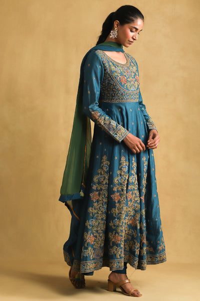 Ritu Kumar Blue Embroidered Kurta With Legging And Dupatta indian designer wear online shopping melange singapore