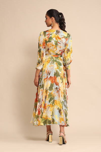 Ritu Kumar Blue Floral Print Dress indian designer wear online shopping melange singapore