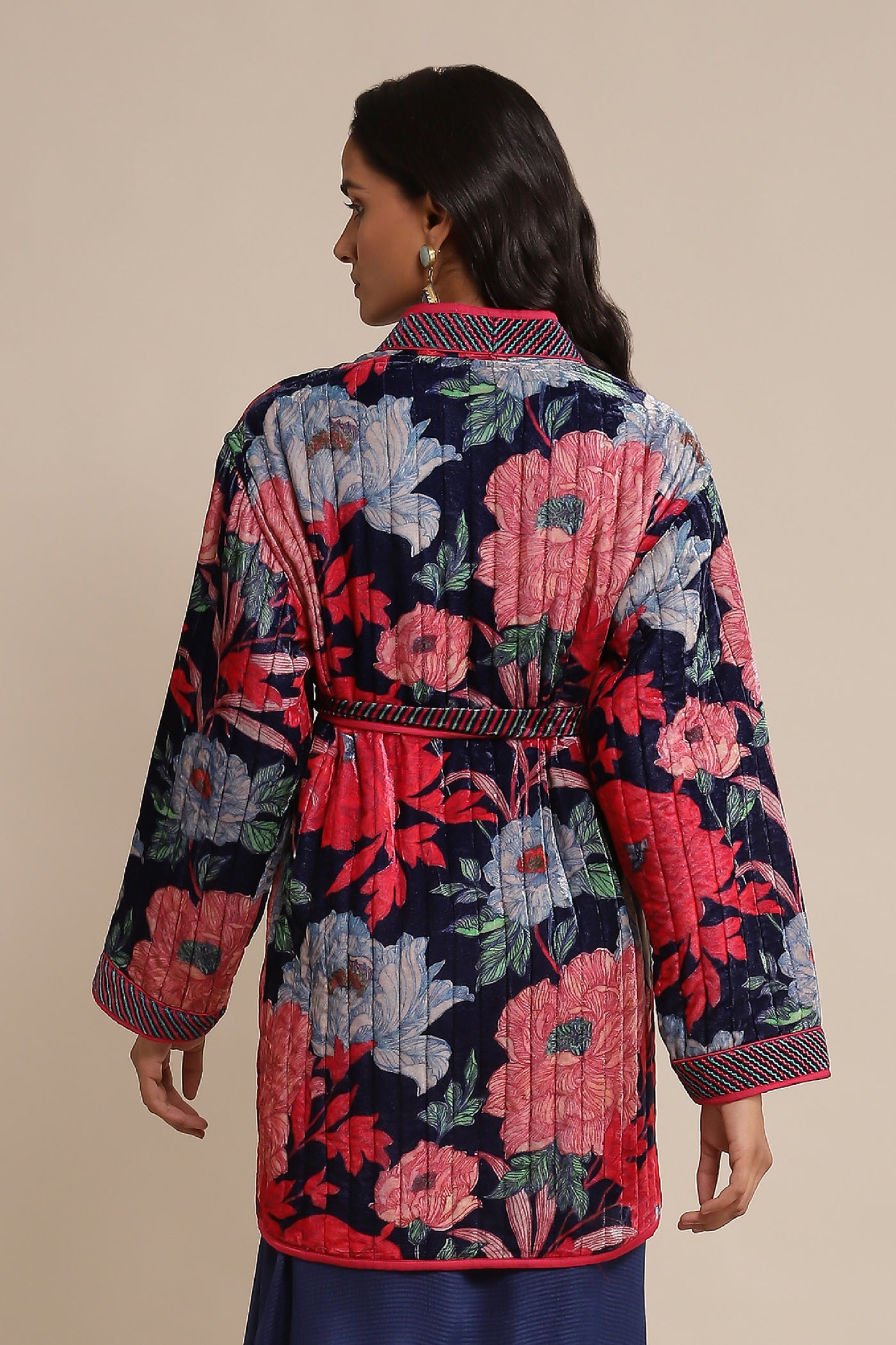 Ritu Kumar Blue Floral Print Jacket indian designer wear online shopping melange singapore