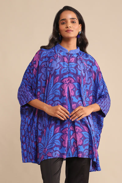 Ritu Kumar Blue Floral Print Kurti With Camisole indian designer wear online shopping melange singapore