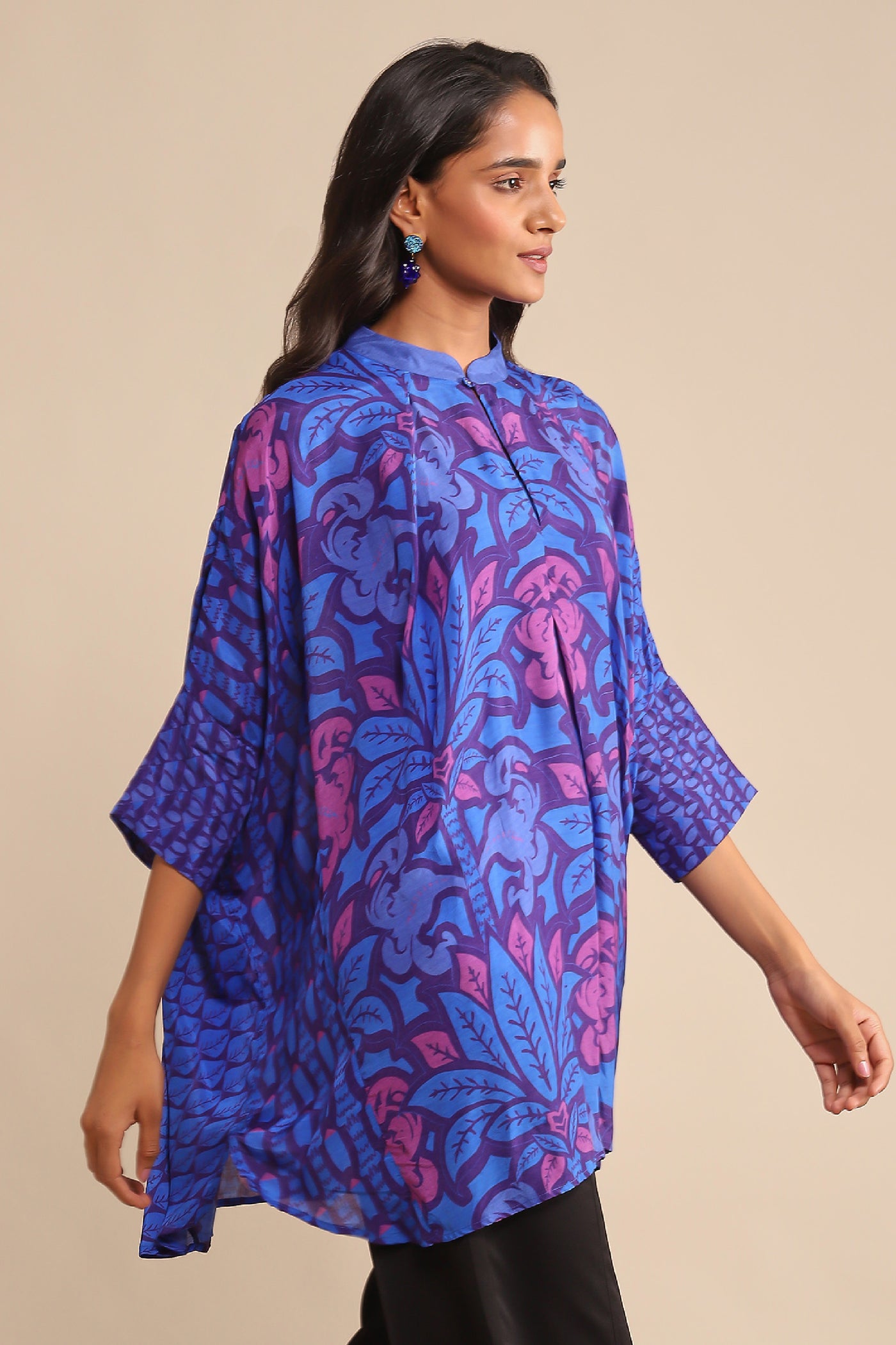 Ritu Kumar Blue Floral Print Kurti With Camisole indian designer wear online shopping melange singapore