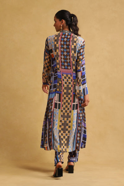 Ritu Kumar Blue Geometric Print Kurta with Pant indian designer wear online shopping melange singapore