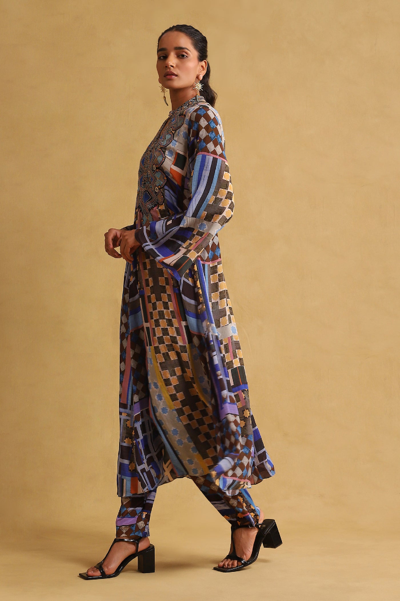 Ritu Kumar Blue Geometric Print Kurta with Pant indian designer wear online shopping melange singapore