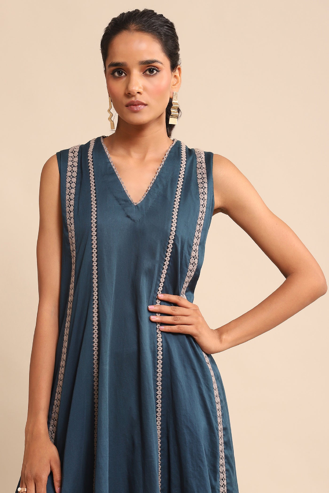 Ritu Kumar Blue Lace Insert Dress indian designer wear online shopping melange singapore