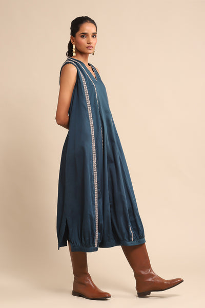 Ritu Kumar Blue Lace Insert Dress indian designer wear online shopping melange singapore