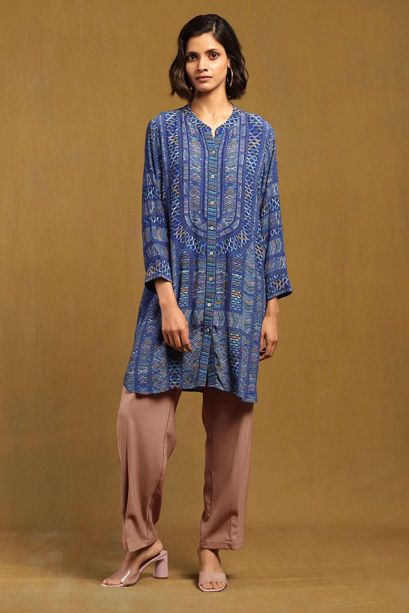 Ritu Kumar Blue Peru Shirt indian designer wear online shopping melange singapore