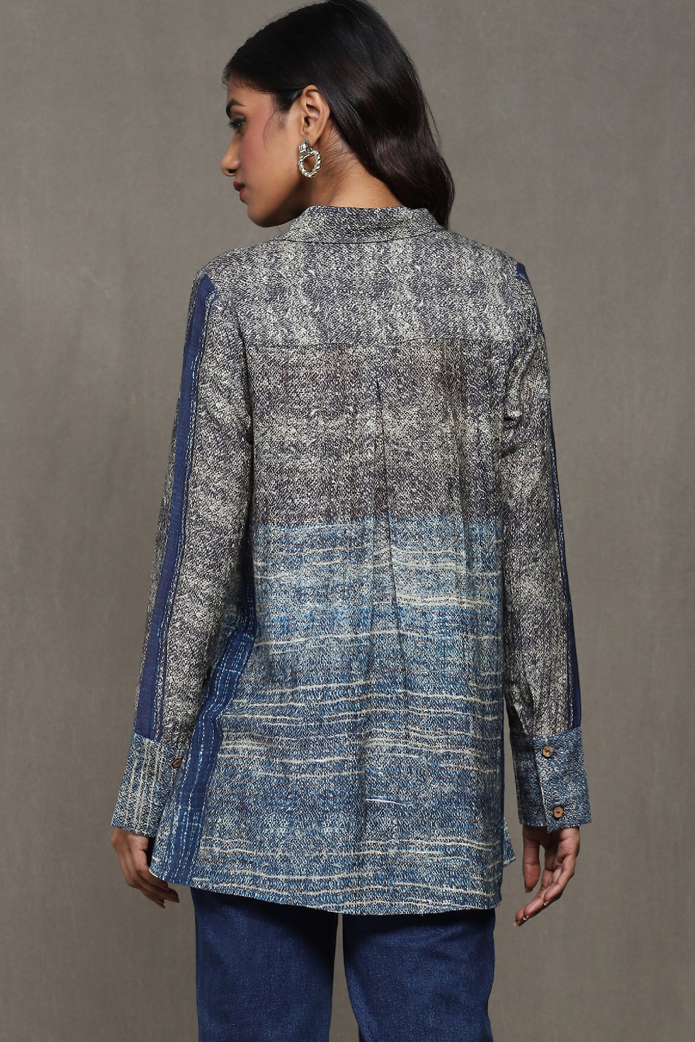 Ritu Kumar Blue Printed Short Top Top  indian designer wear online shopping melange singapore