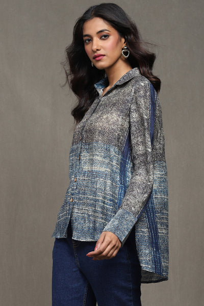 Ritu Kumar Blue Printed Short Top Top  indian designer wear online shopping melange singapore