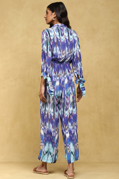 Ritu Kumar Blue Printed Viscose Jumpsuit indian designer wear online shopping melange singapore