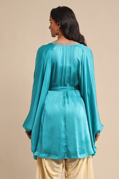 Ritu Kumar Blue Solid Satin Kurtiindian designer wear online shopping melange singapore