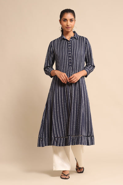 Ritu Kumar Blue Striped Dress indian designer wear online shopping melange singapore