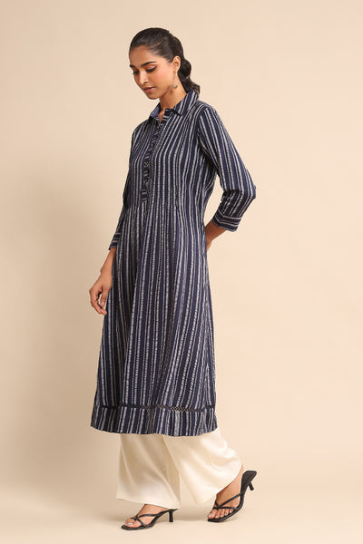 Ritu Kumar Blue Striped Dress indian designer wear online shopping melange singapore